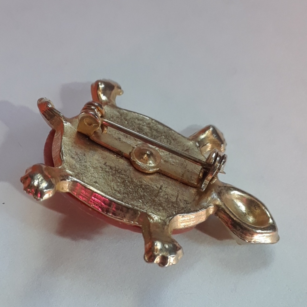 Gold Tone Brown Shell Turtle - image 3